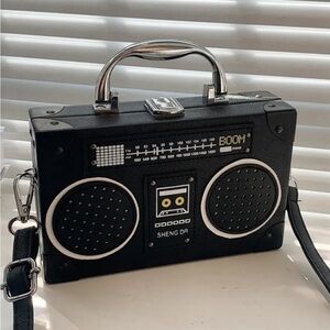 Retro Radio Style Crossbody Bag, Boombox, Shoulder Bag/Metal Handle, Make-up bag